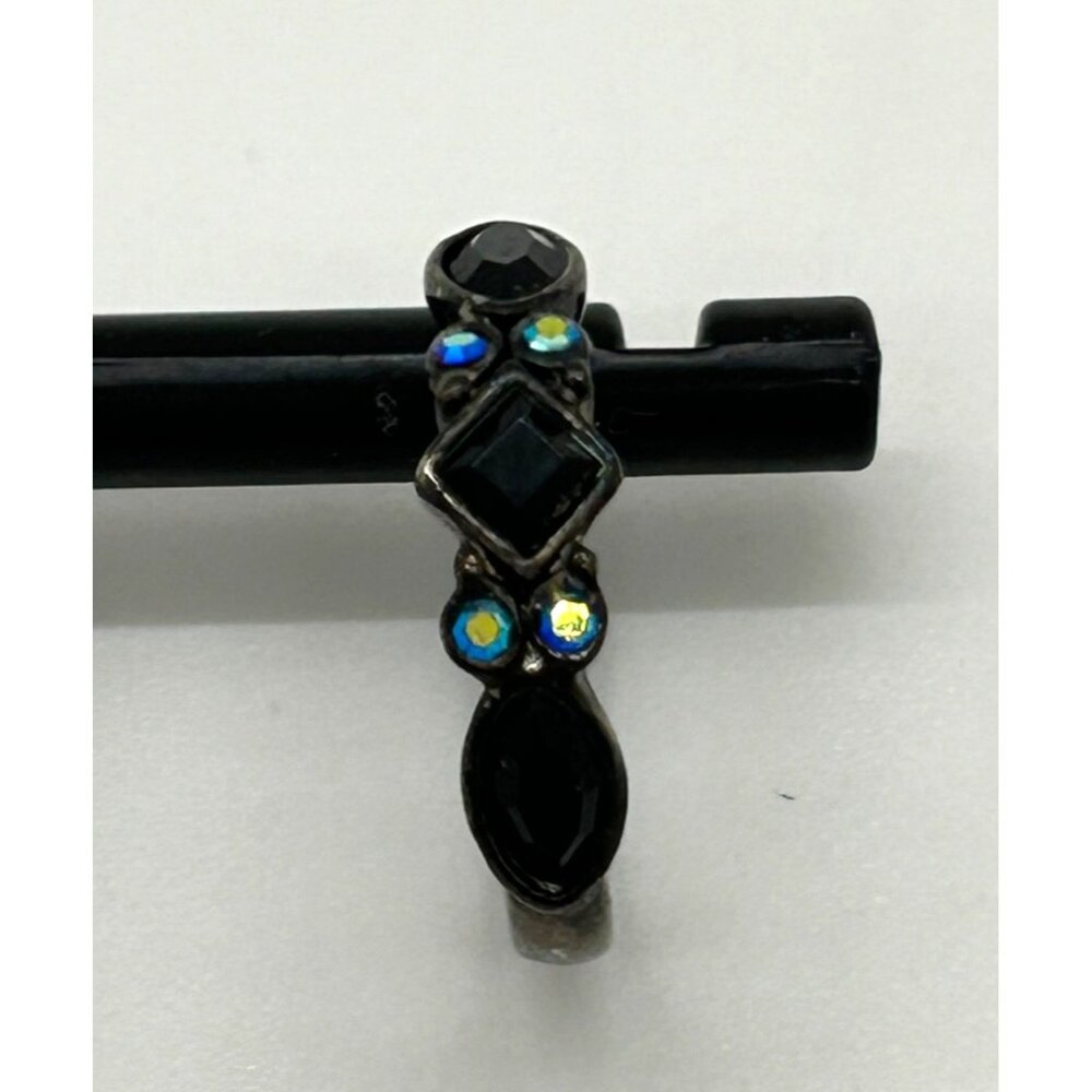 Black Glass Necklace Set Blue Aurora Borealis Crystals Earrings Bracelet Gothic - Picture 11 of 13